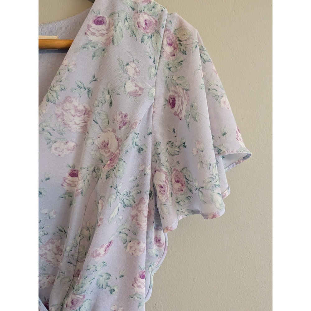 Pastel Floral Dress Fairy Coquette Twee Flutter Sleeve Purple Medium Faux Wrap - Picture 9 of 16